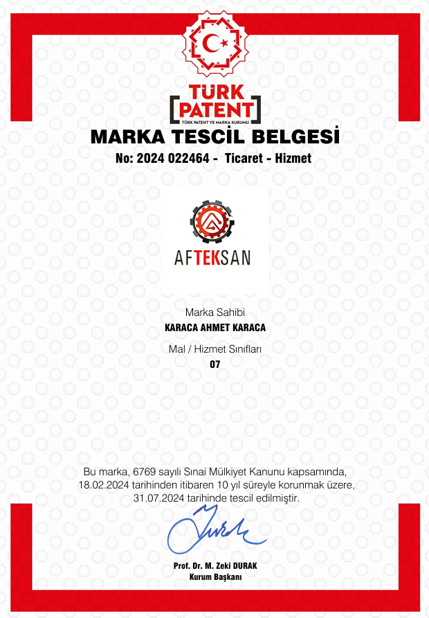 AFTEKSAN® Marka Tescil Belgesi